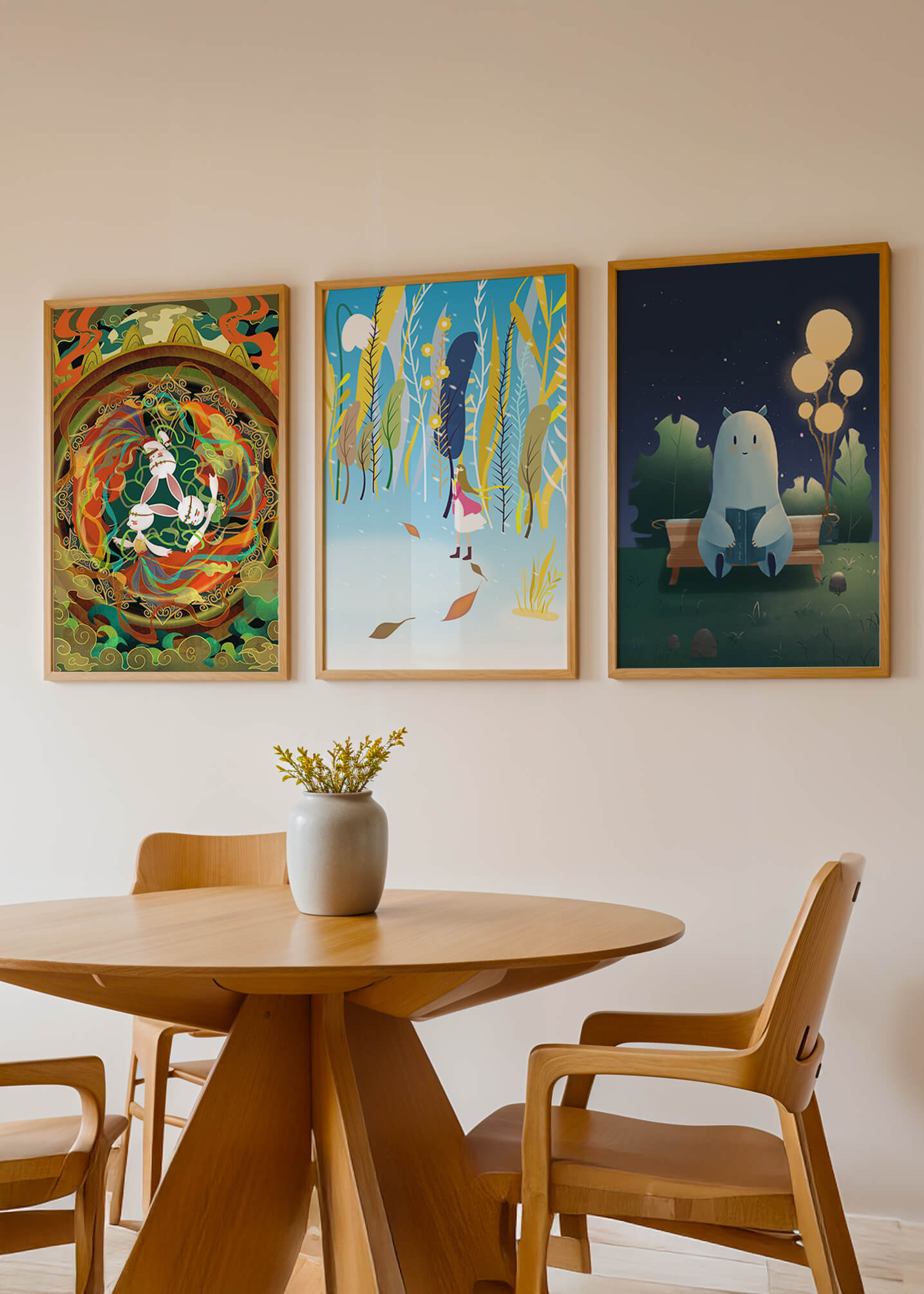 Conjunto De Tres Obras De Arte En Pared Con Elementos Dorados