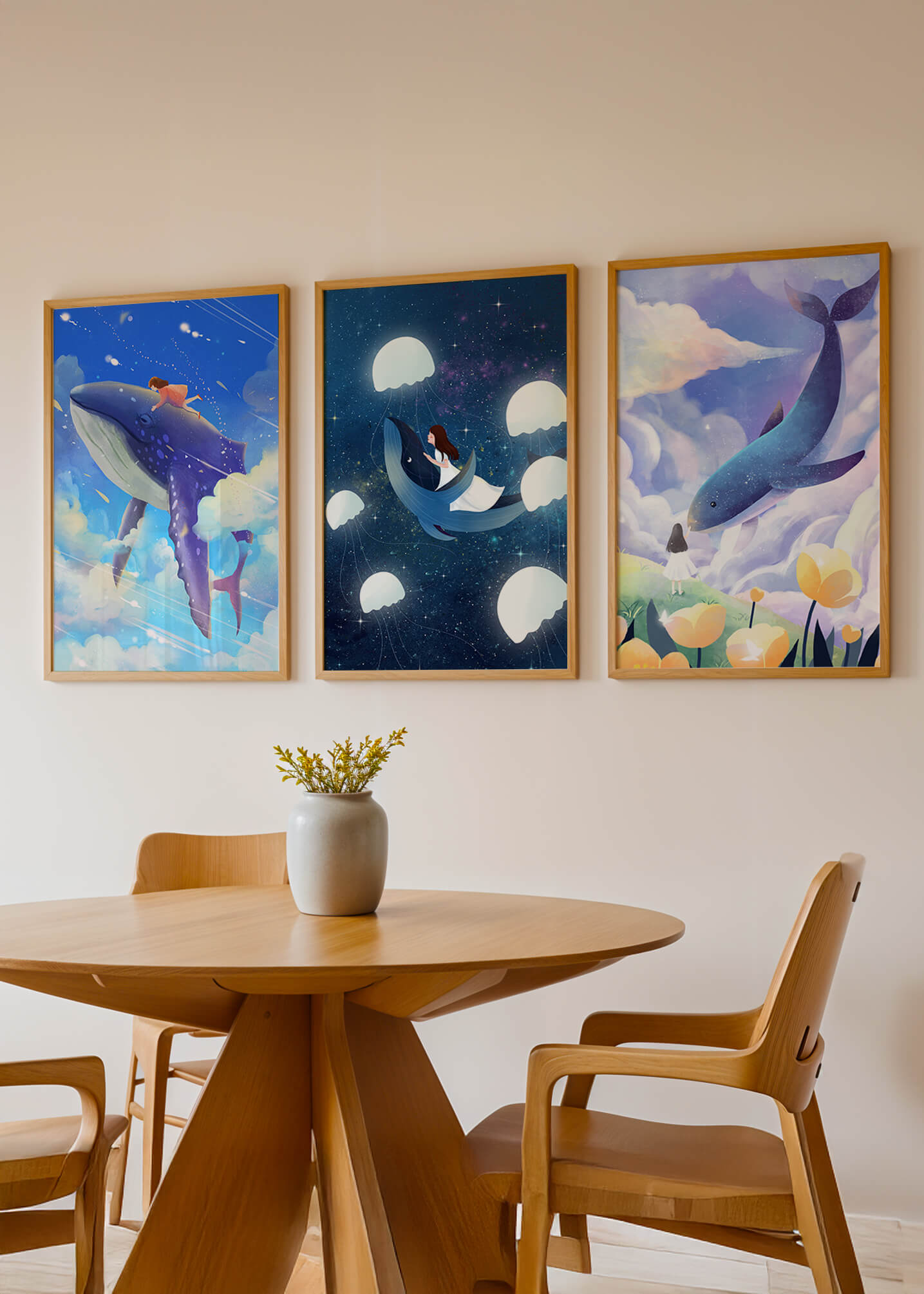 Impresiones Artísticas con Ballenas en Estilo Fantasía