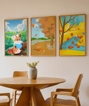 Ensemble d’illustrations de renards dans des paysages naturels