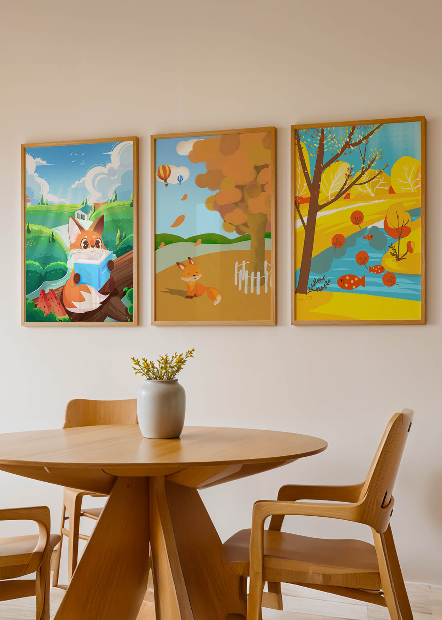 Conjunto de Ilustraciones de Zorros en Paisajes Naturales