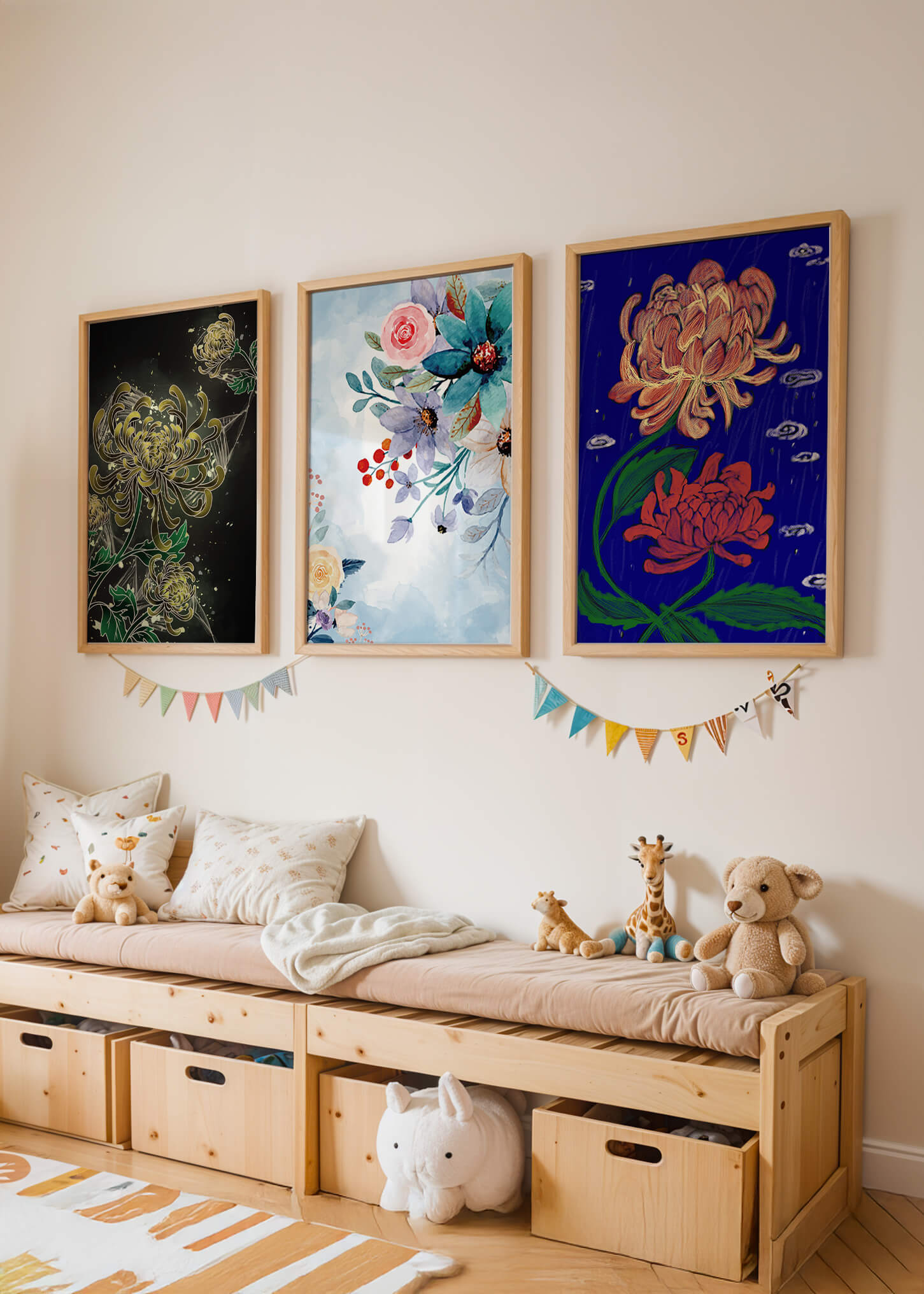 Pinturas Florales Sin Marco en Interiores Modernos
