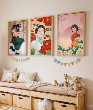 Conjunto De Impresiones Artísticas Inspiradas En Moda Asiática Con Elementos De Flores