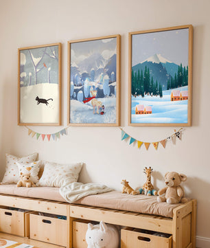 Ensemble d'illustrations hivernales avec des animaux et des paysages