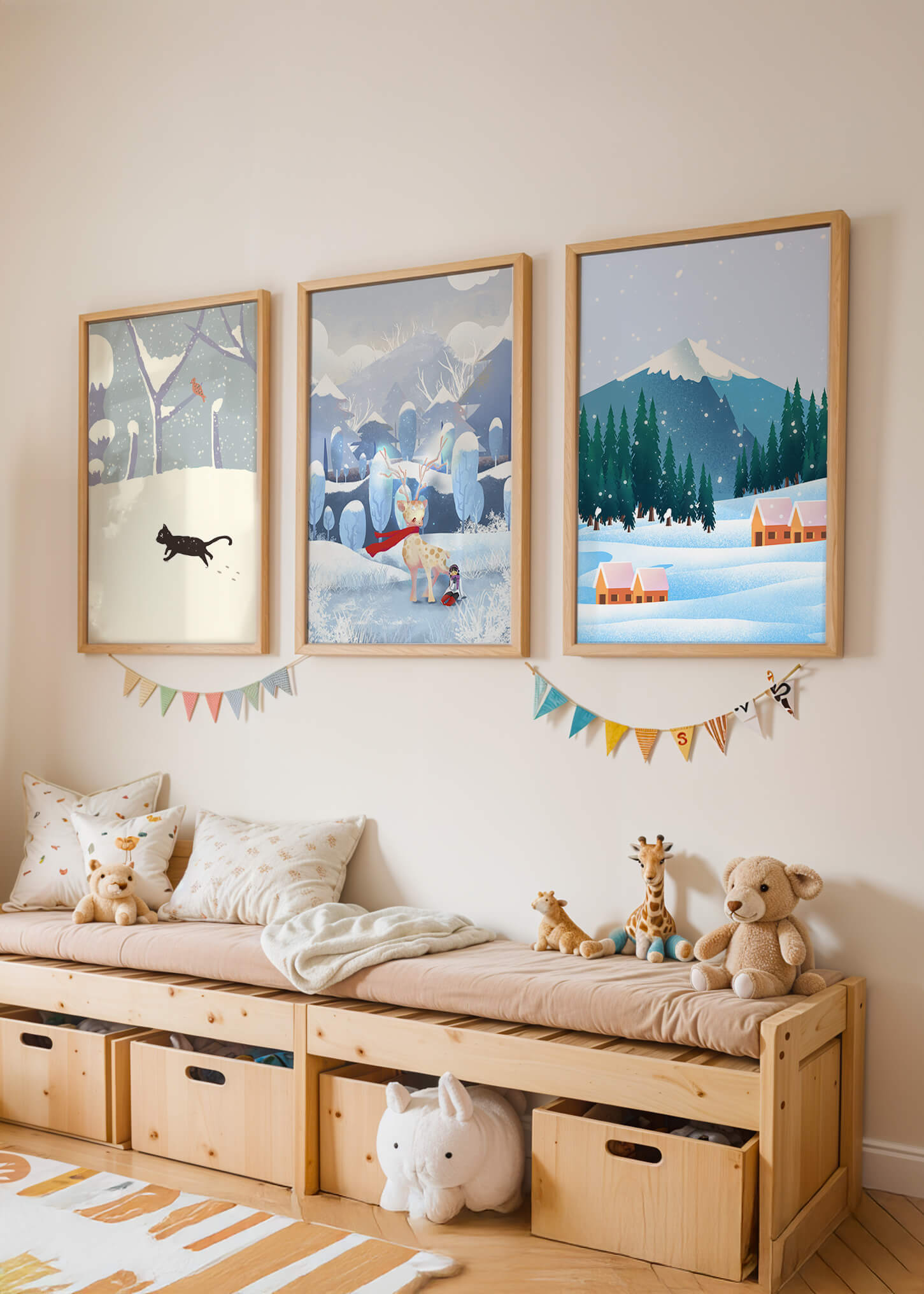 Conjunto de Ilustraciones Invernales con Animales y Paisajes