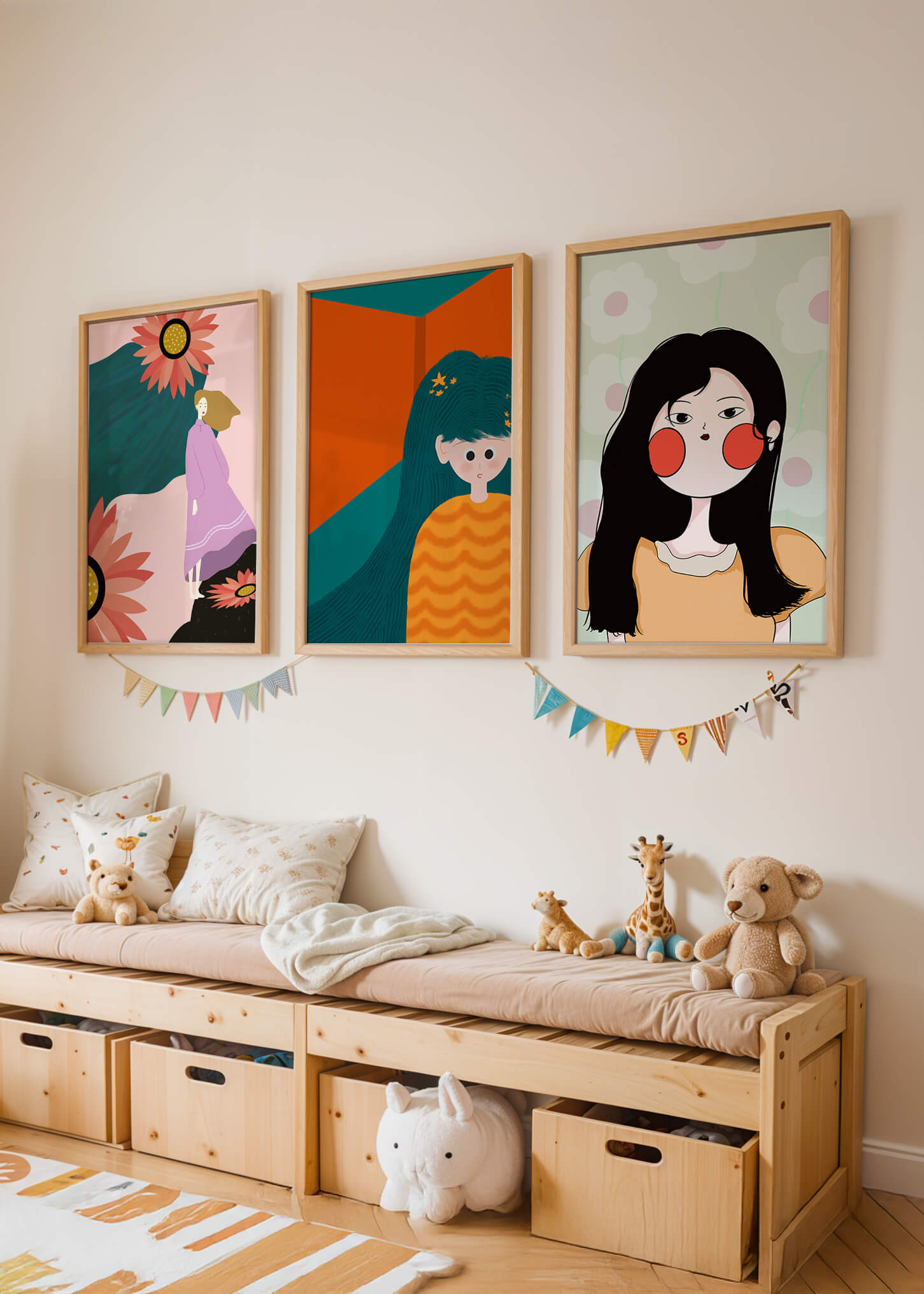 Illustrations modernes colorées sans cadre avec portraits