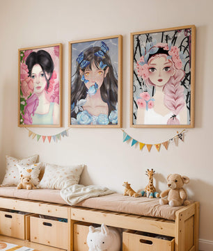 Pinturas De Retratos Femeninos Con Flores Y Mariposas