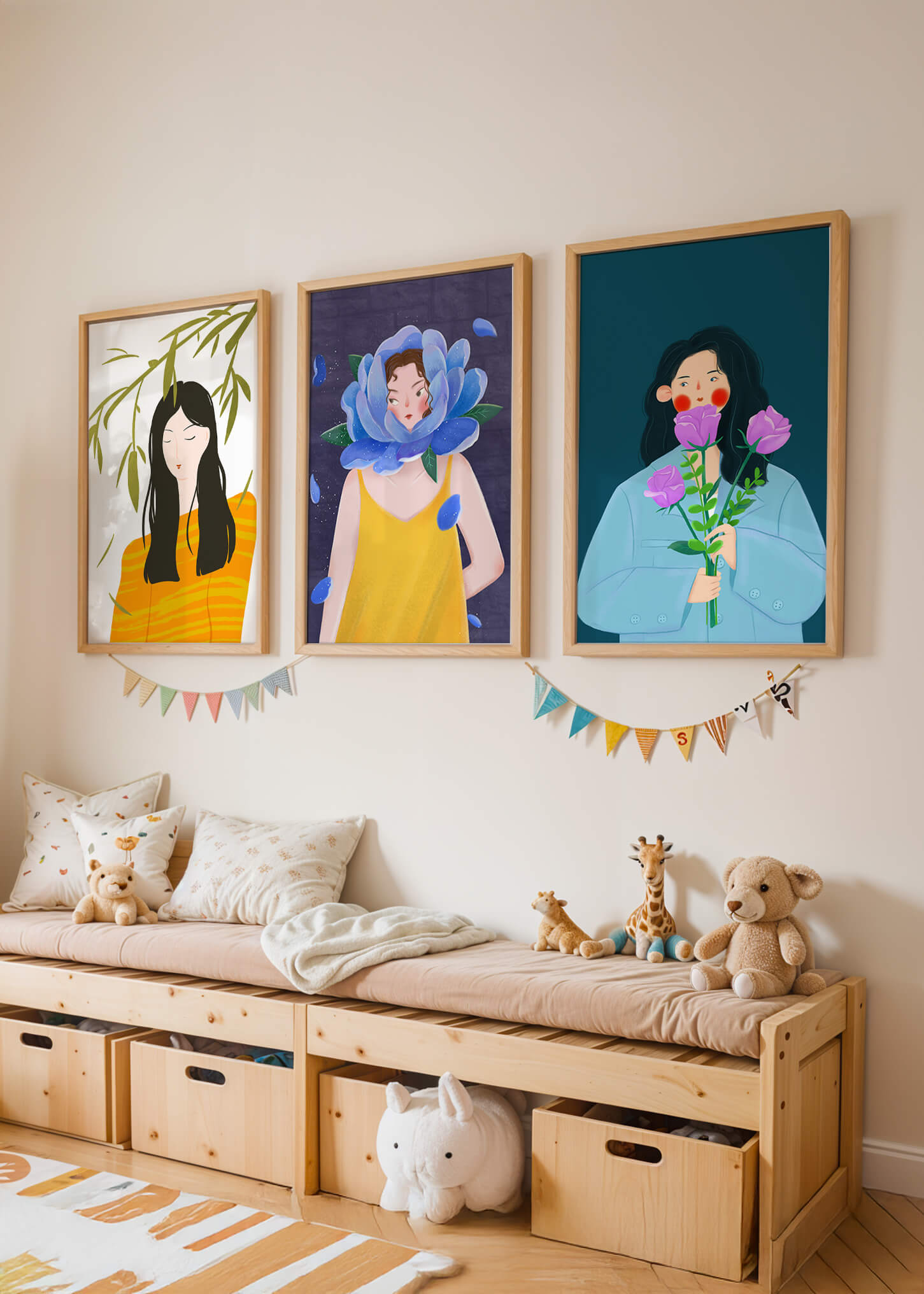Ensemble de trois illustrations modernes sans cadre