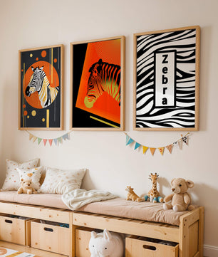 Ensemble d'impressions artistiques de zèbres au design moderne