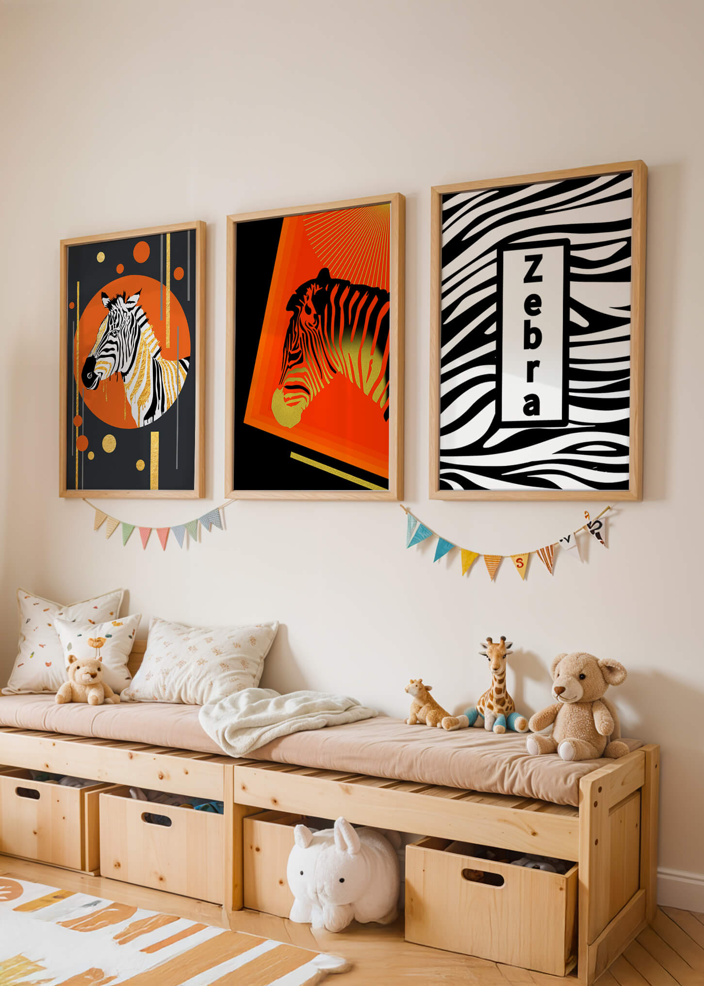 Ensemble d'impressions artistiques de zèbres au design moderne