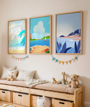 Paisajes Playeros con Colores Vivos en un Interior Moderno