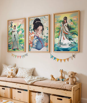 Serie De Arte Chino Con Mujeres Tradicionales En Impresión De Alta Calidad
