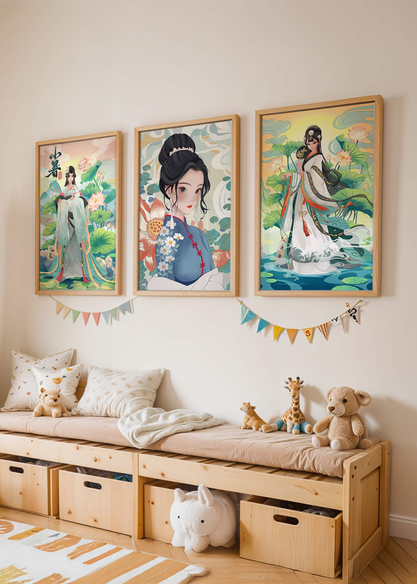 Serie De Arte Chino Con Mujeres Tradicionales En Impresión De Alta Calidad