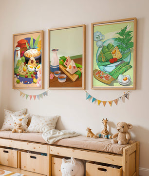 Illustrations de cuisine asiatique dans des cadres en bois