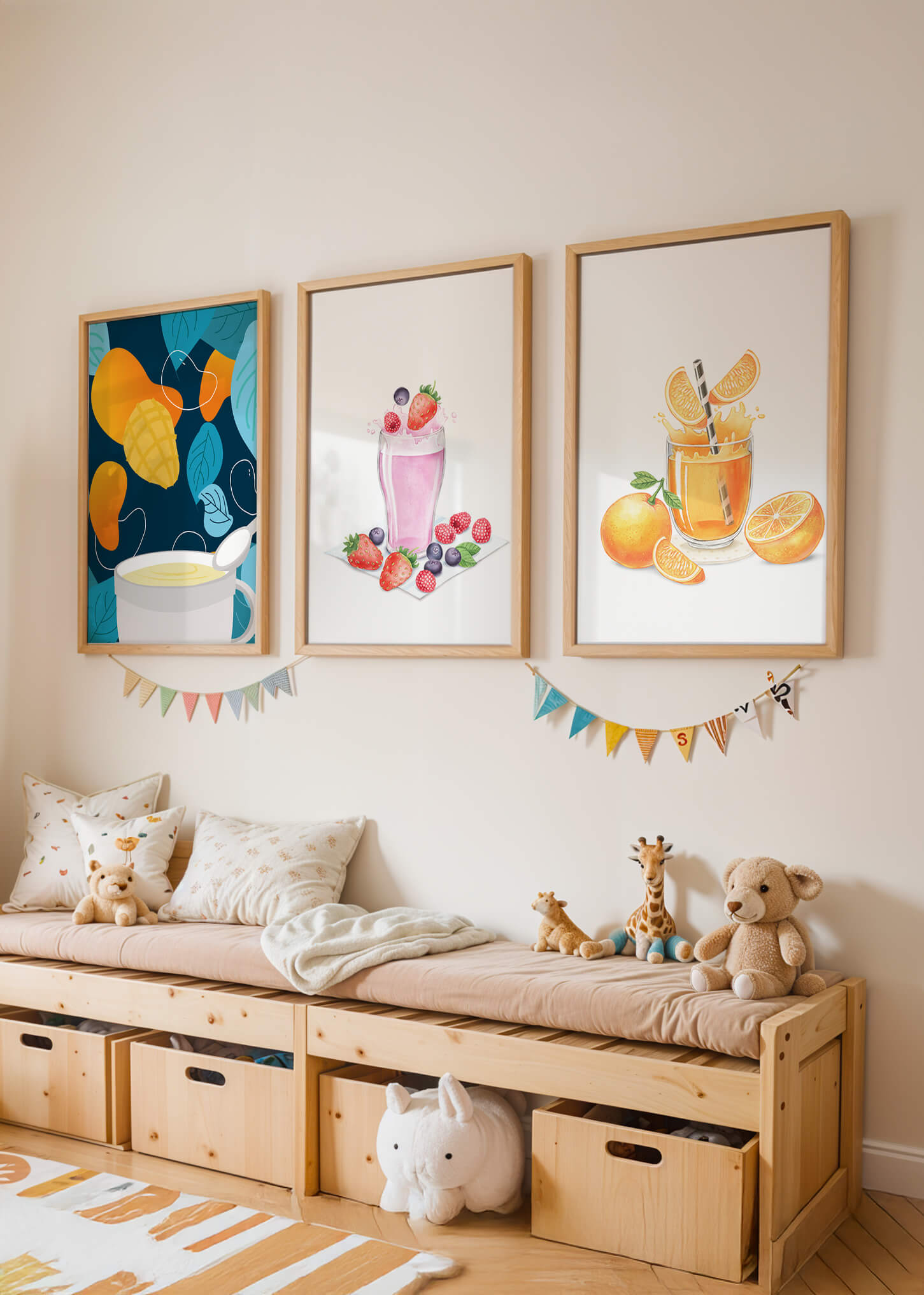 Conjunto de ilustraciones de bebidas frutales coloridas sin marco