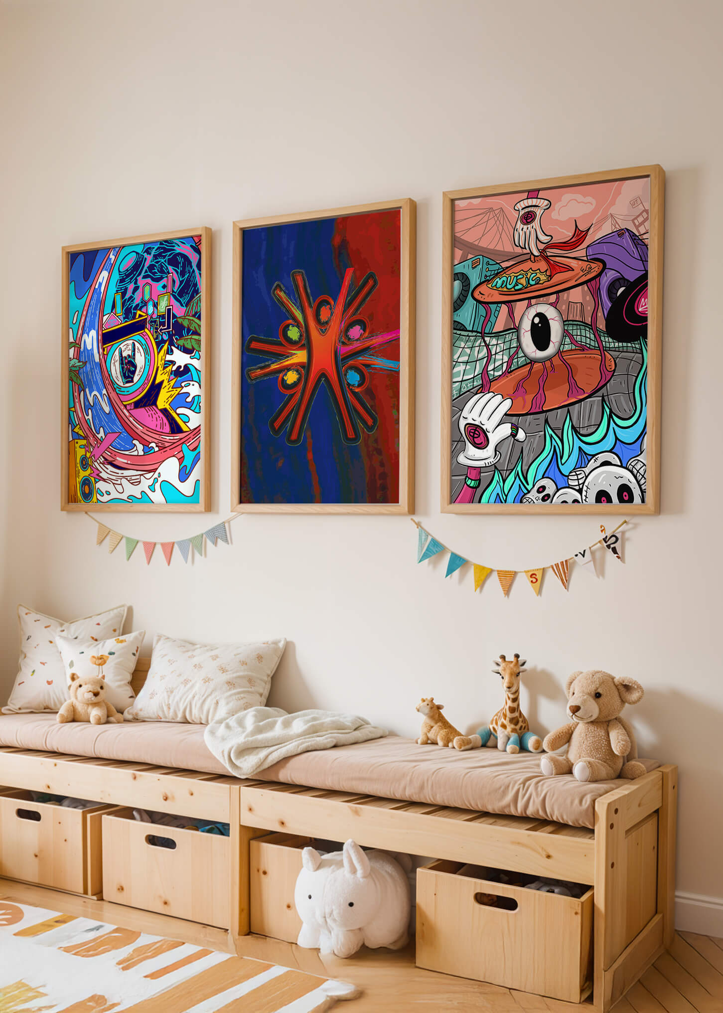 Conjunto De Obras De Arte Moderno Con Colores Vibrantes