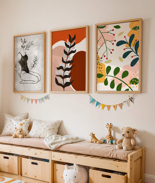 Ensemble d’art moderne abstrait en bois clair sans cadre