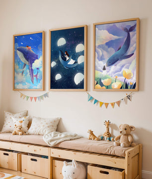 Impressions artistiques de baleines dans un style fantastique
