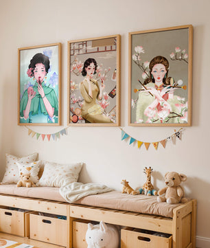 Conjunto De Impresiones Artísticas De Mujeres Estilo Retro Con Elementos Dorados