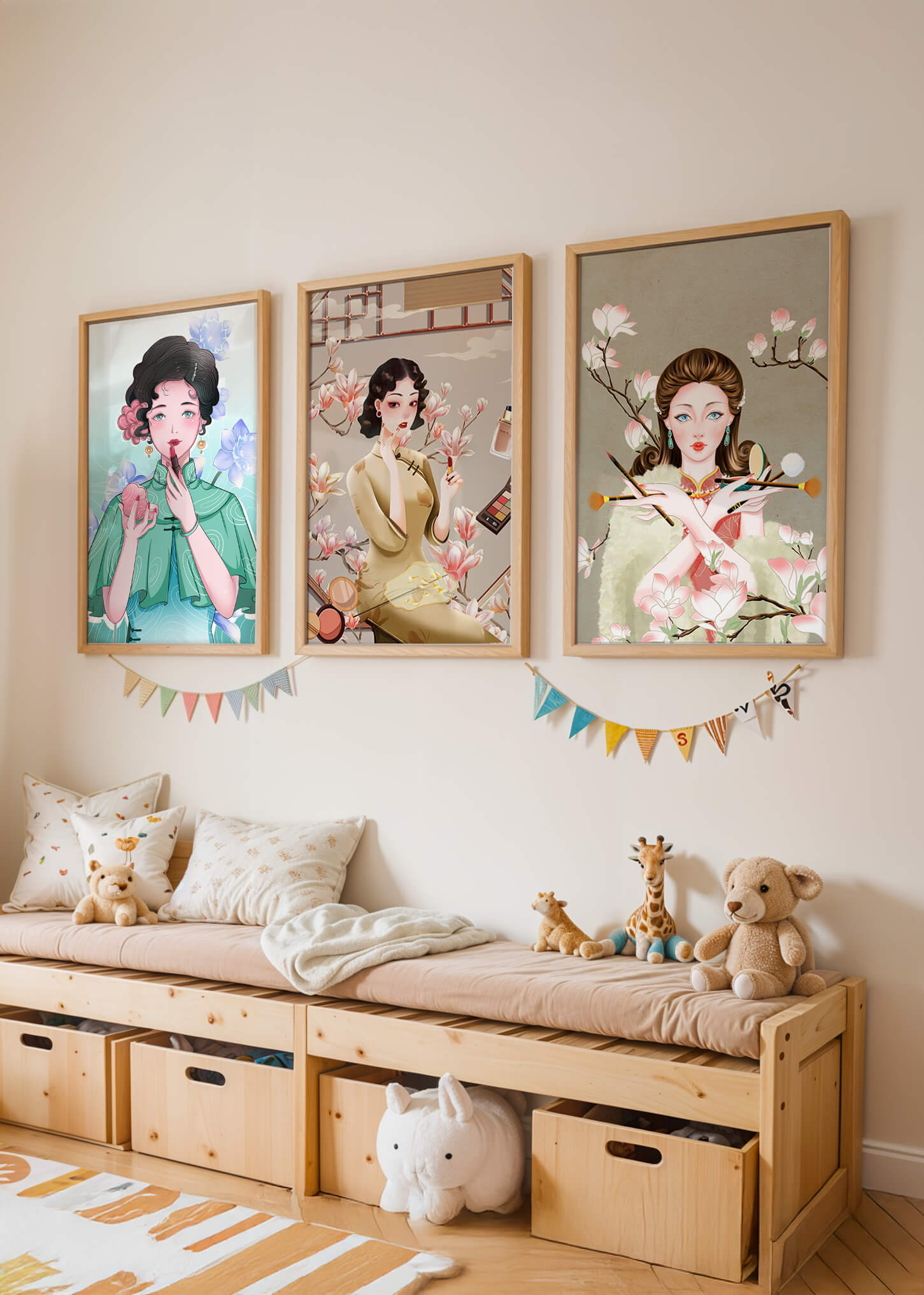 Conjunto De Impresiones Artísticas De Mujeres Estilo Retro Con Elementos Dorados