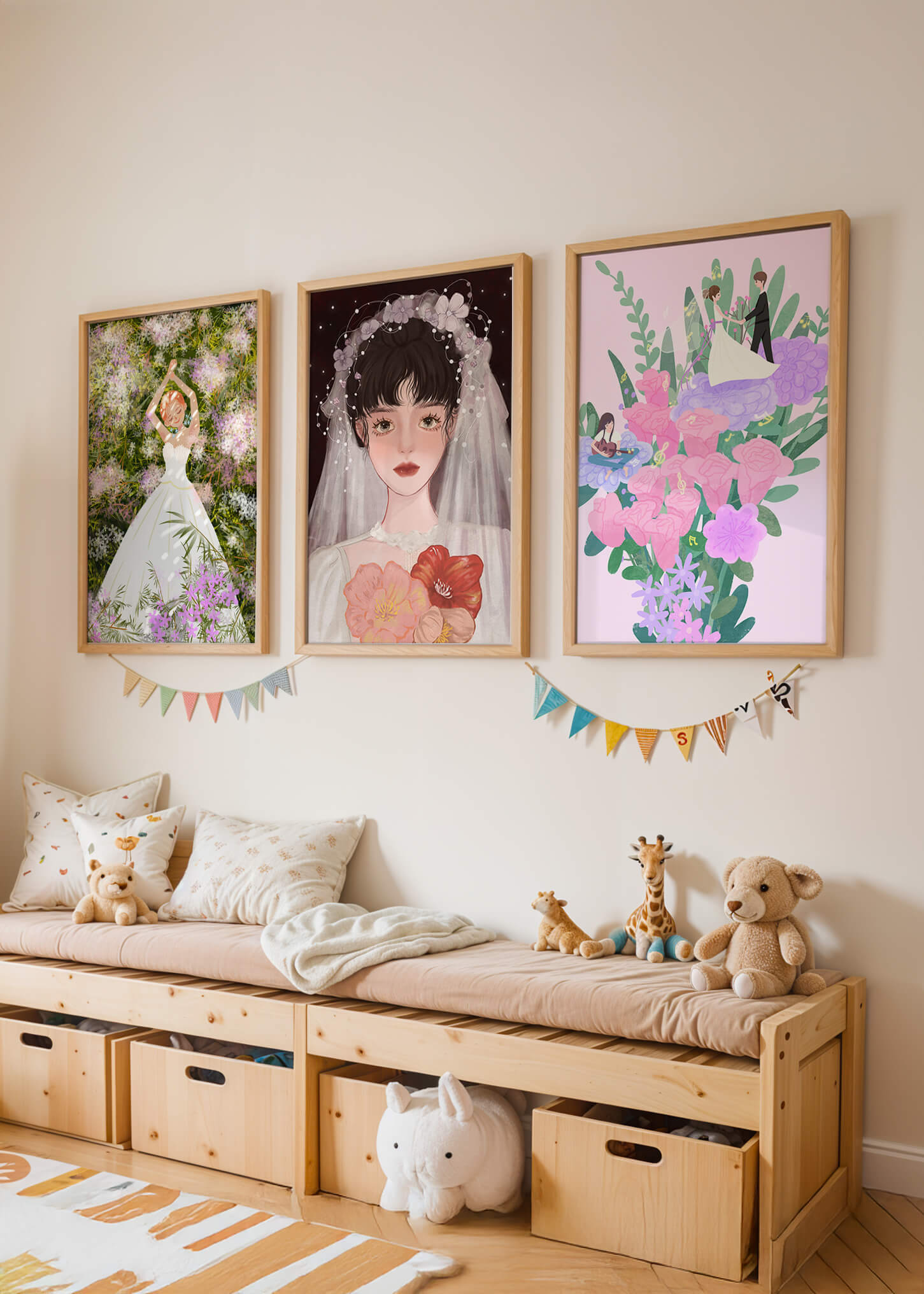 Conjunto De Impresiones Con Arte De Novias Enmarcadas