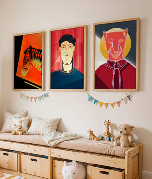 Art moderne avec zèbre, portrait géométrique et panthère