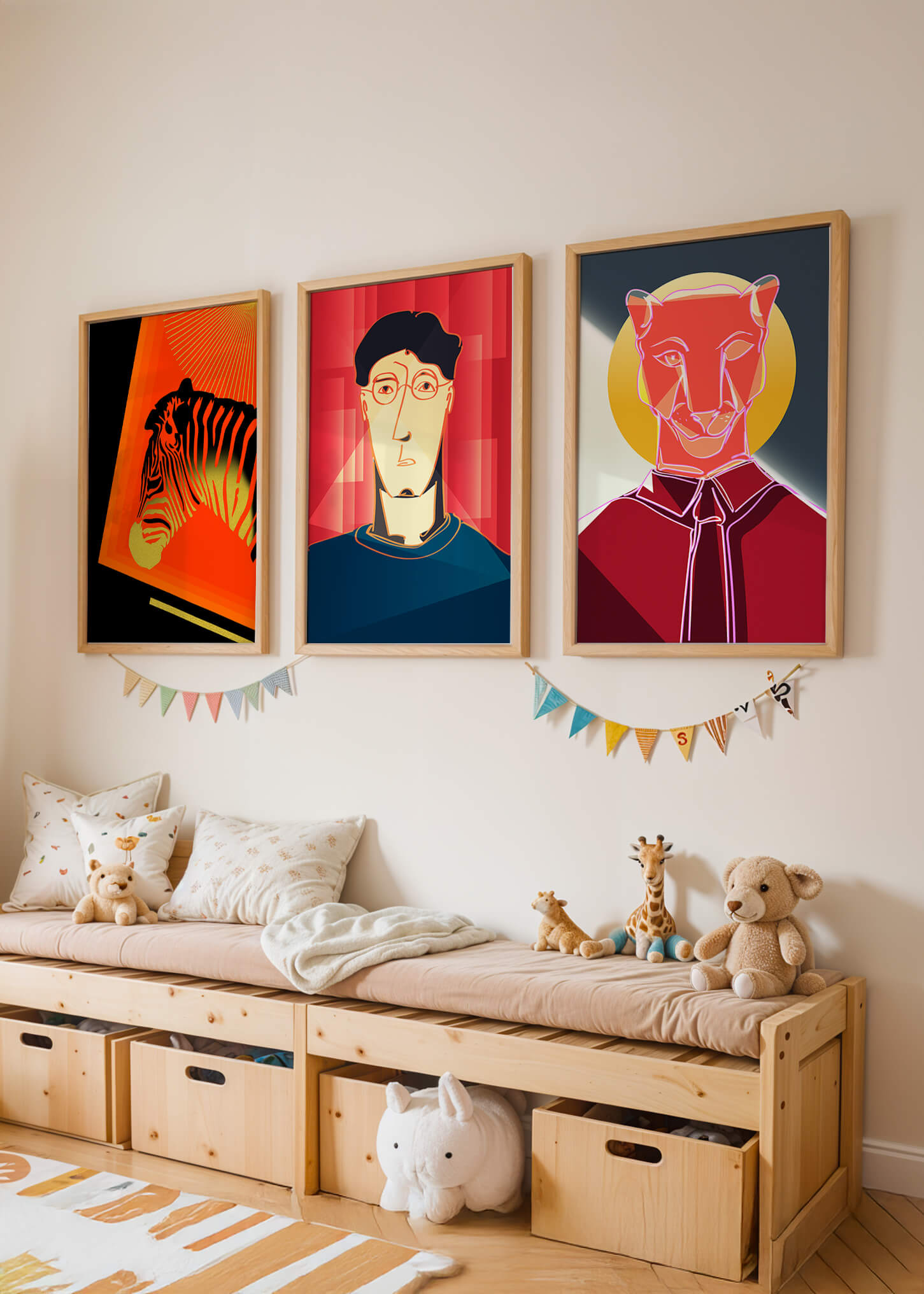 Art moderne avec zèbre, portrait géométrique et panthère
