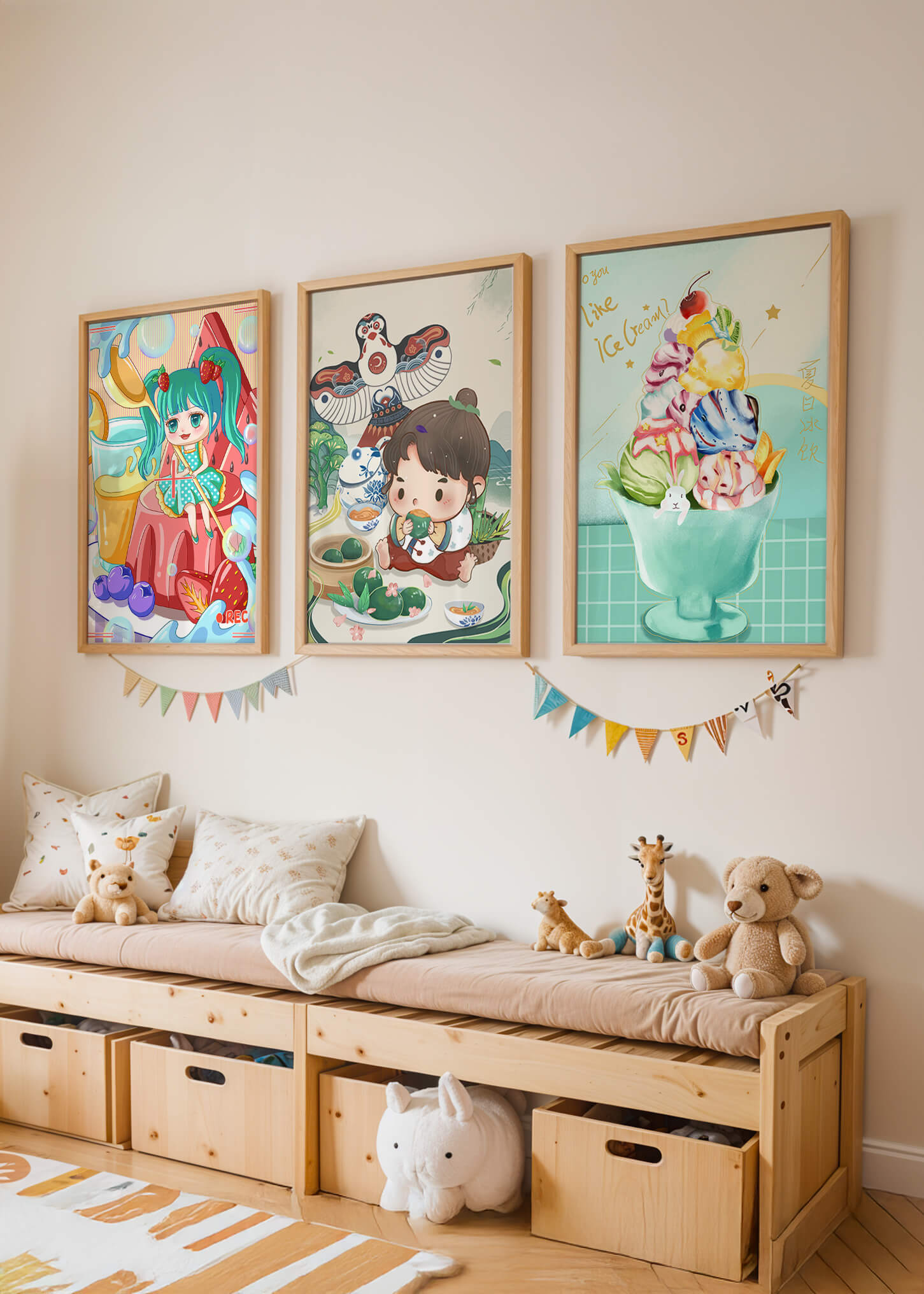 Illustrations d’art coloré avec des personnages animés et un design moderne