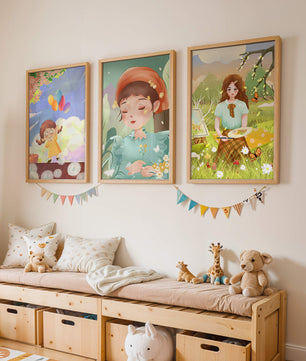 Art de filles en illustrations colorées et nature