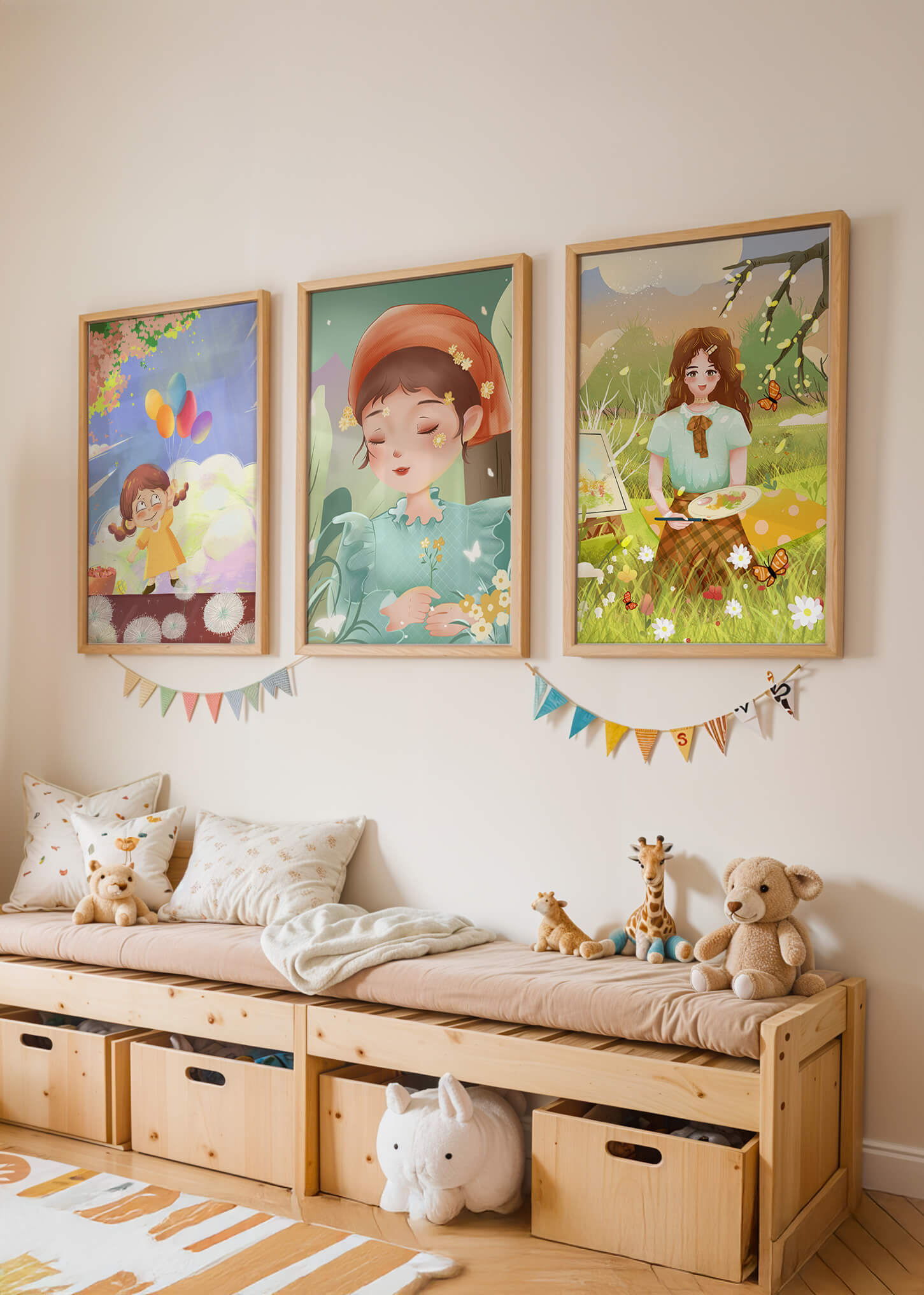 Art de filles en illustrations colorées et nature