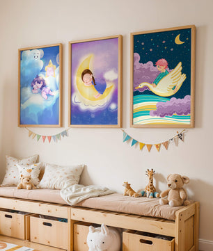 Affiches pour enfants de ciel nocturne avec des enfants endormis
