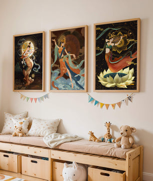 Art de divinités mythologiques dans un style oriental avec des détails dorés