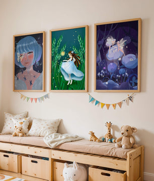 Set aus drei Kunstwerken mit Fantasymotiven