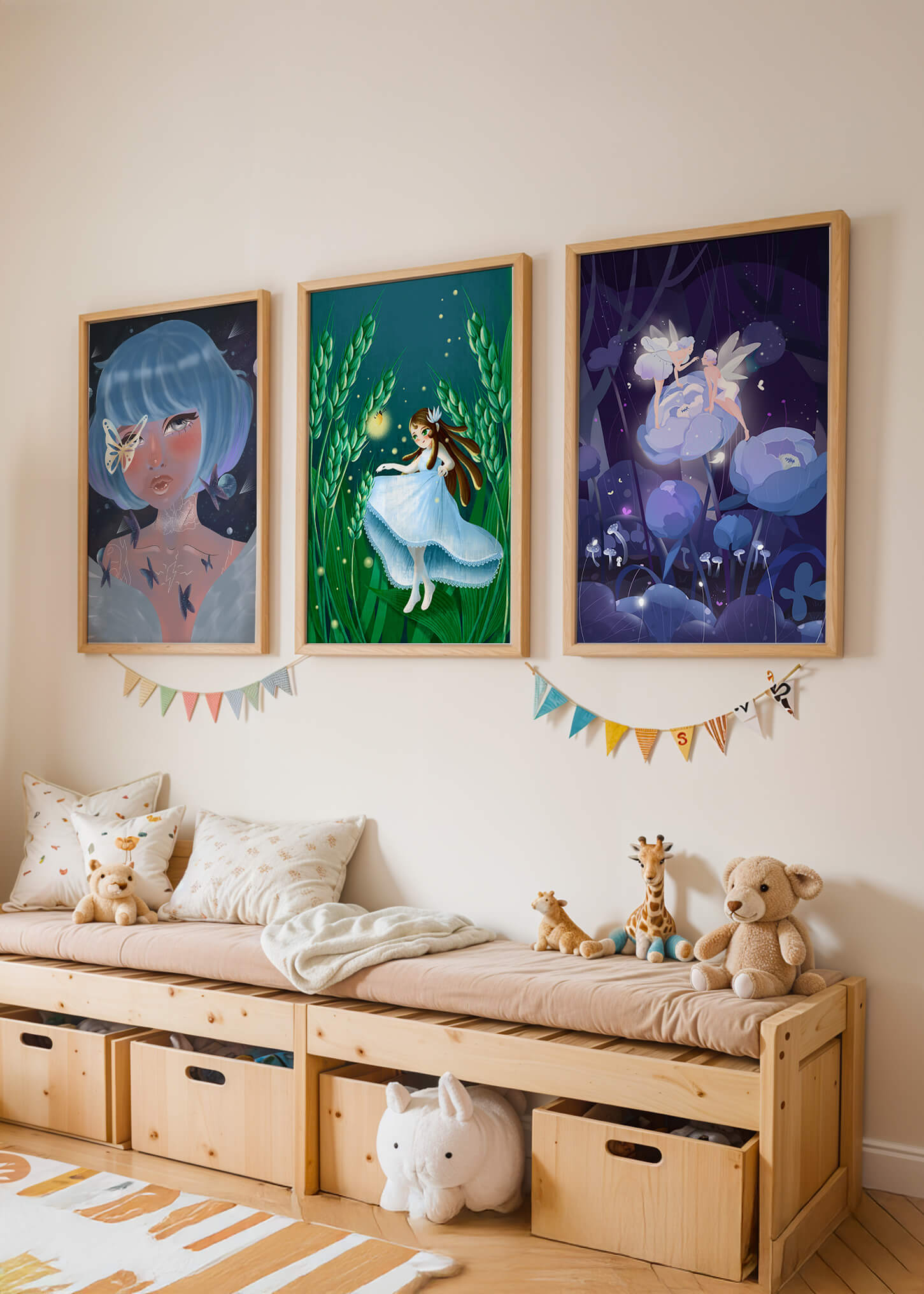 Set aus drei Kunstwerken mit Fantasymotiven