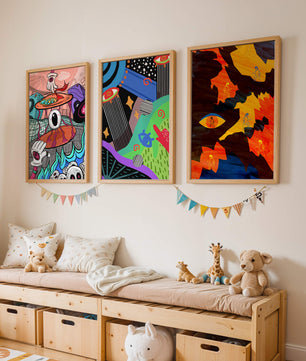 Tríptico de Arte Contemporáneo sin Marco con Estilo Pop y Abstracto
