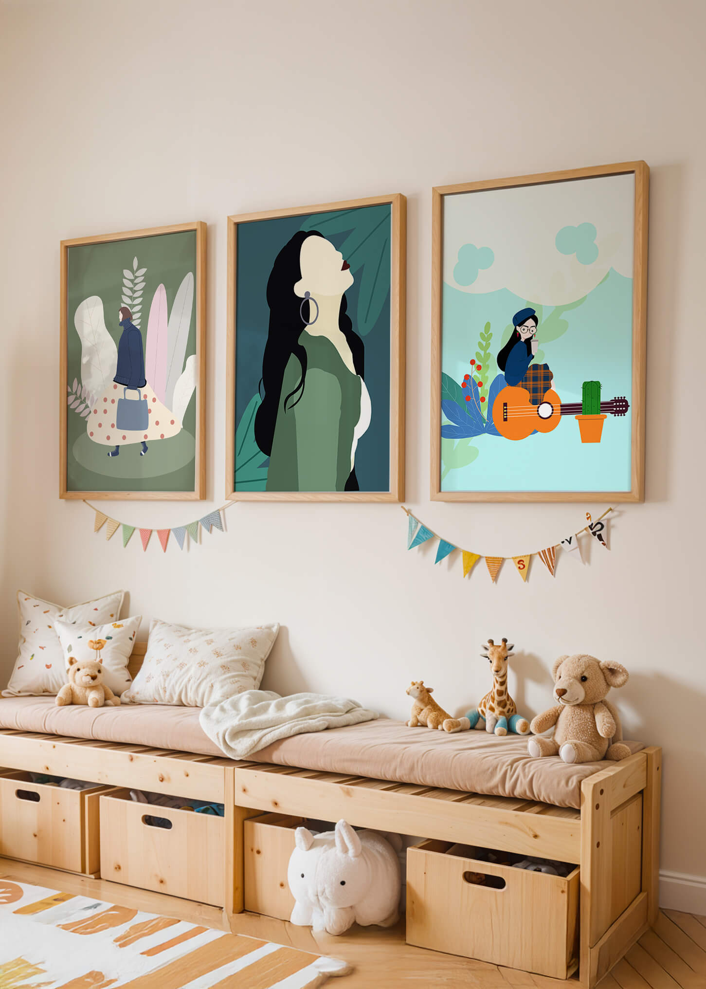 Triptyque d’Illustrations Modernes avec Figures Féminines