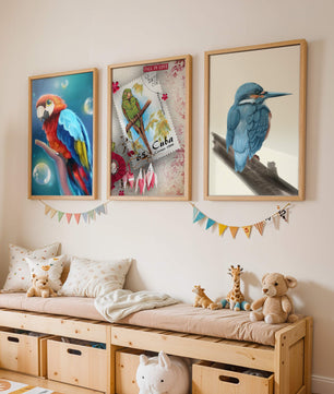 Arte Decorativo con Pájaros Coloridos en Impresión de Alta Calidad