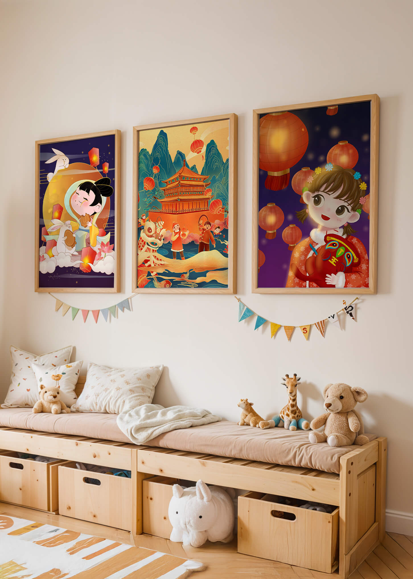 Imágenes Artísticas Orientales con Linternas y Figuras Tradicionales