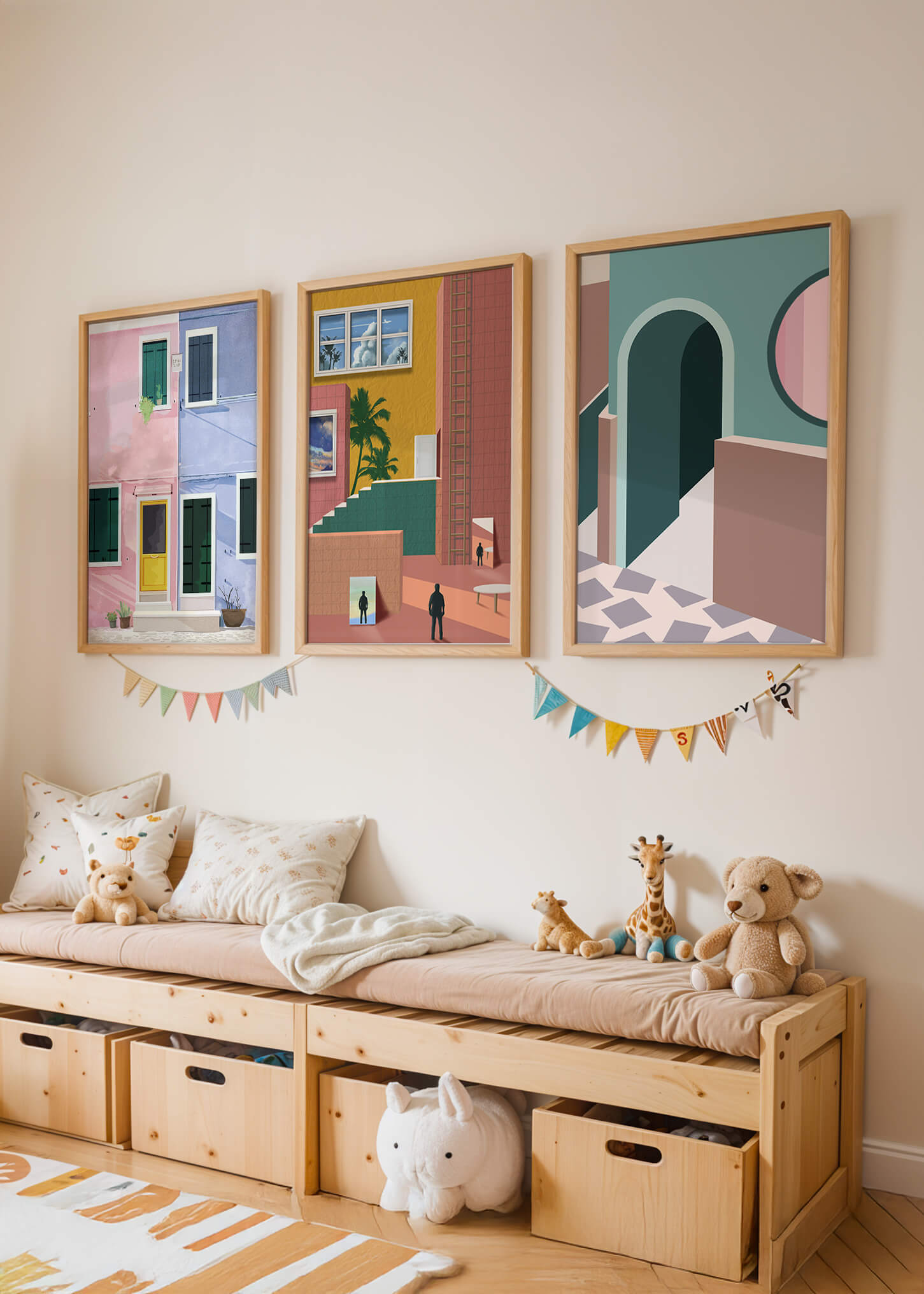 Conjunto De Cuadros Modernos Con Arquitectura Colorida