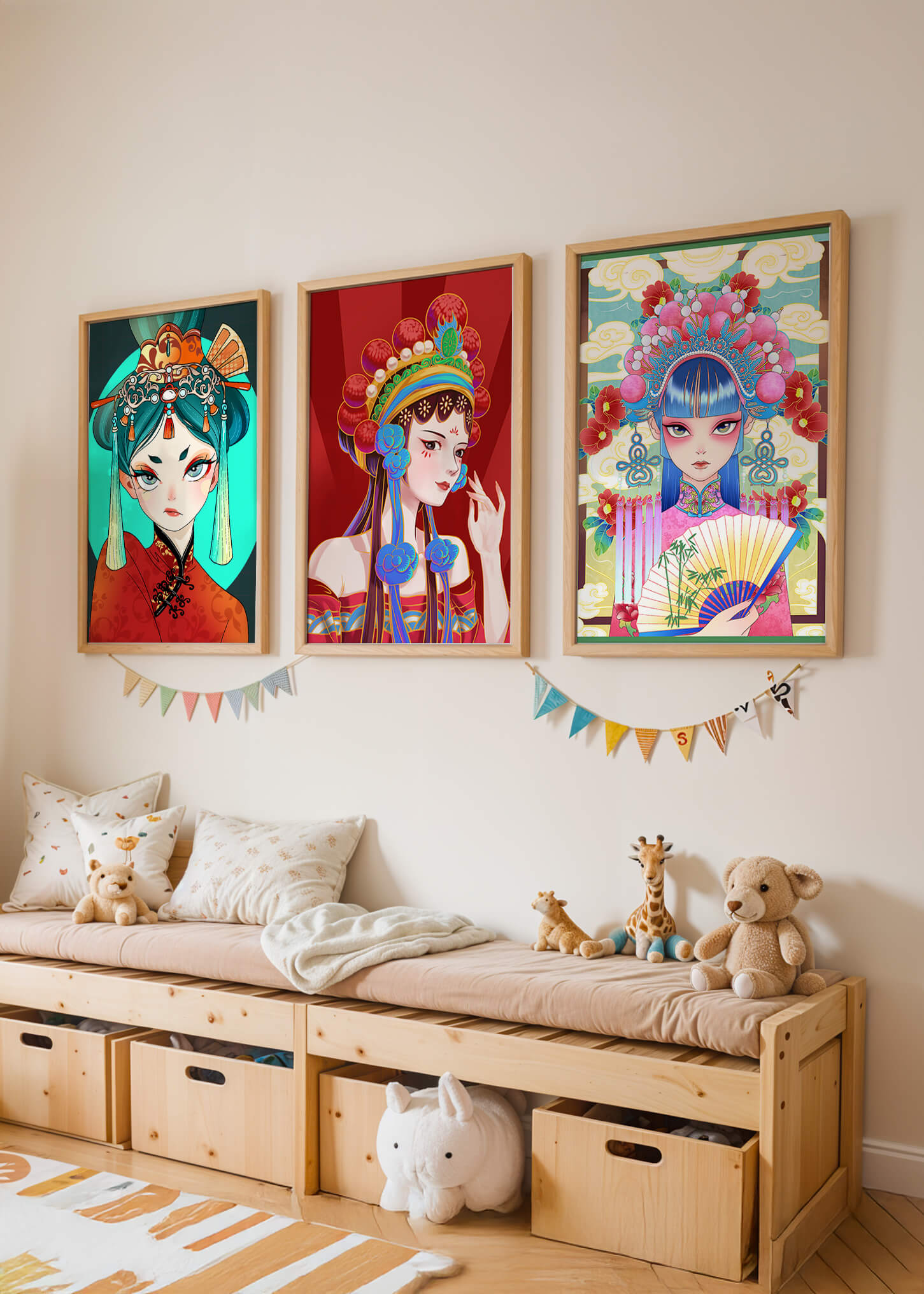 Retratos Ilustrados de Mujeres con Atuendos Tradicionales y Colores Vibrantes