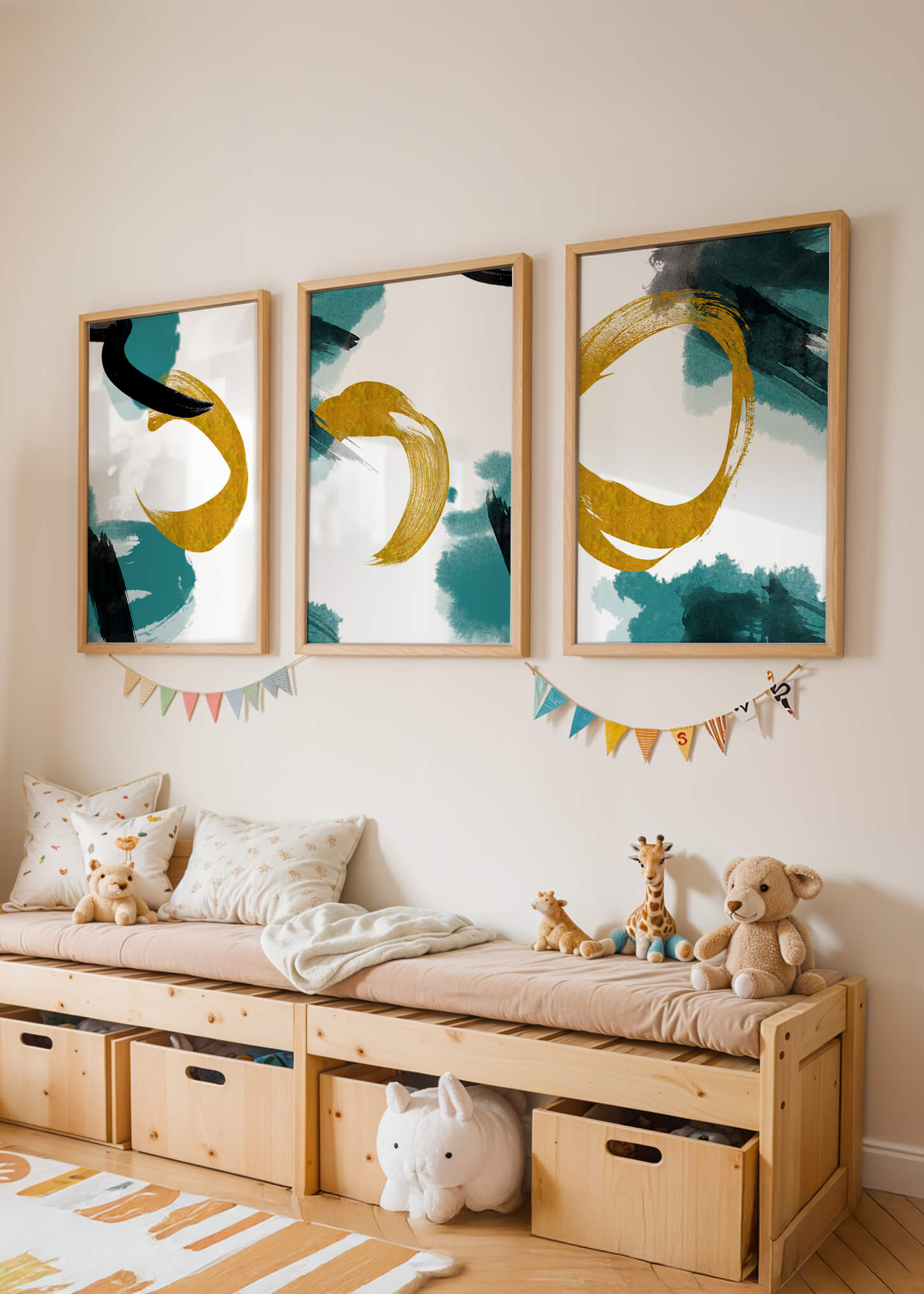 Decoración abstracta moderna sin marco con elementos dorados