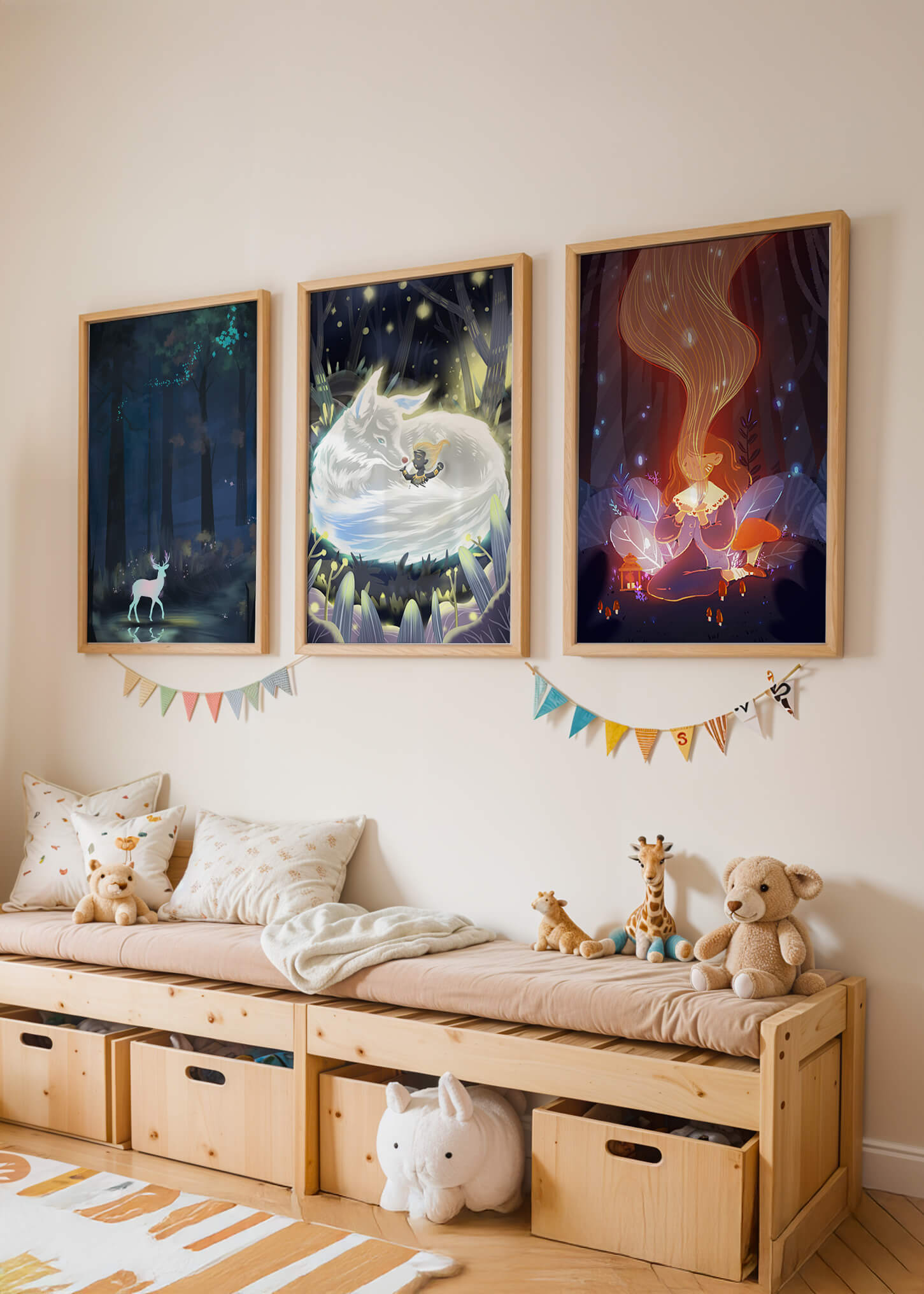 Exhibición De Arte De Fantasía Con Criaturas Místicas En Un Entorno Natural