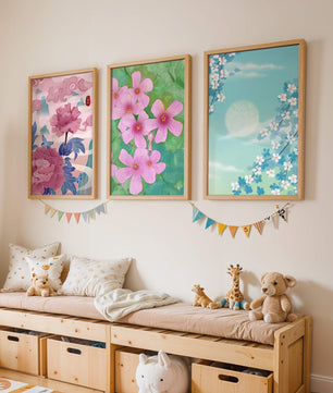 Buntes florales Triptychon mit Naturinspirationen