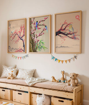Decoración Oriental con Pájaros y Flores