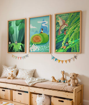 Mur Avec Trois Impressions Artistiques De Paysages Naturels Oniriques