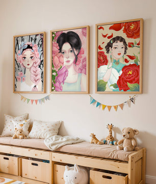 Ensemble de portraits féminins avec des fleurs dans un style artistique moderne