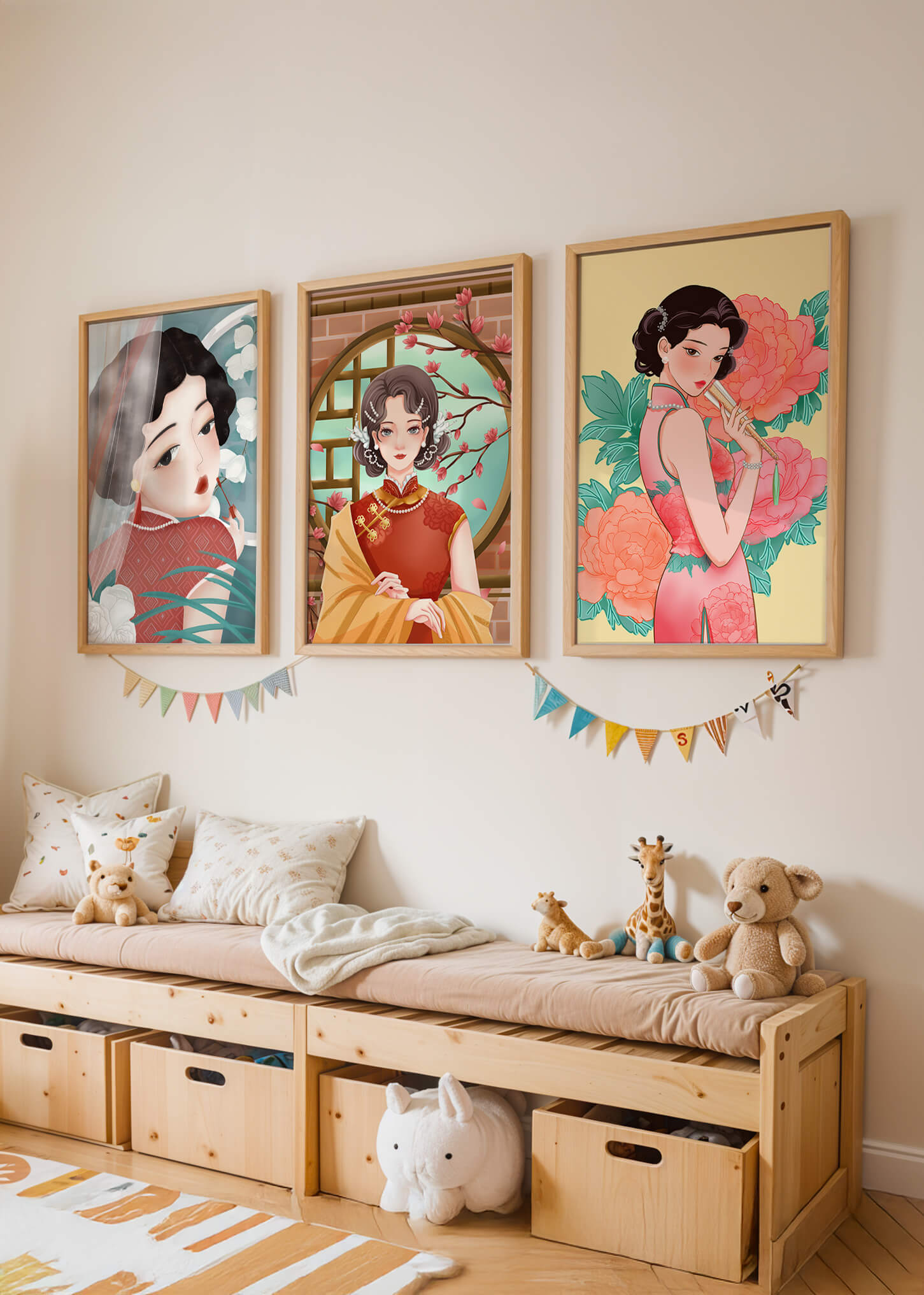 Portraits de femmes orientales avec des motifs floraux élégants