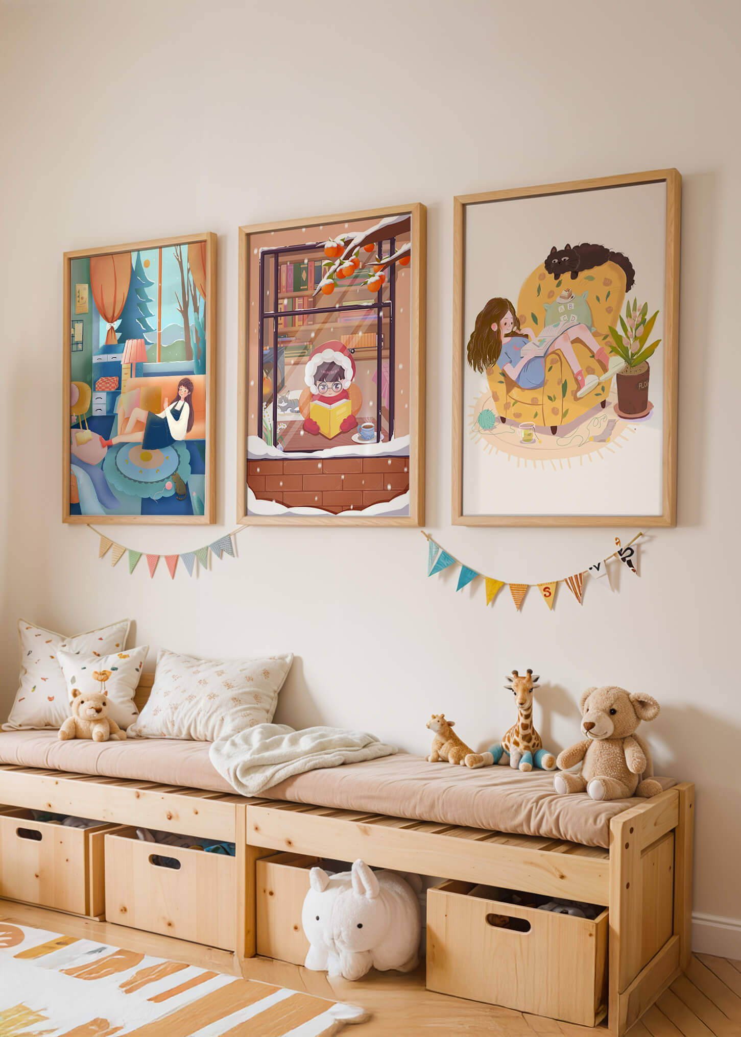 Décorations artistiques chaleureuses pour la maison avec illustrations d'hiver