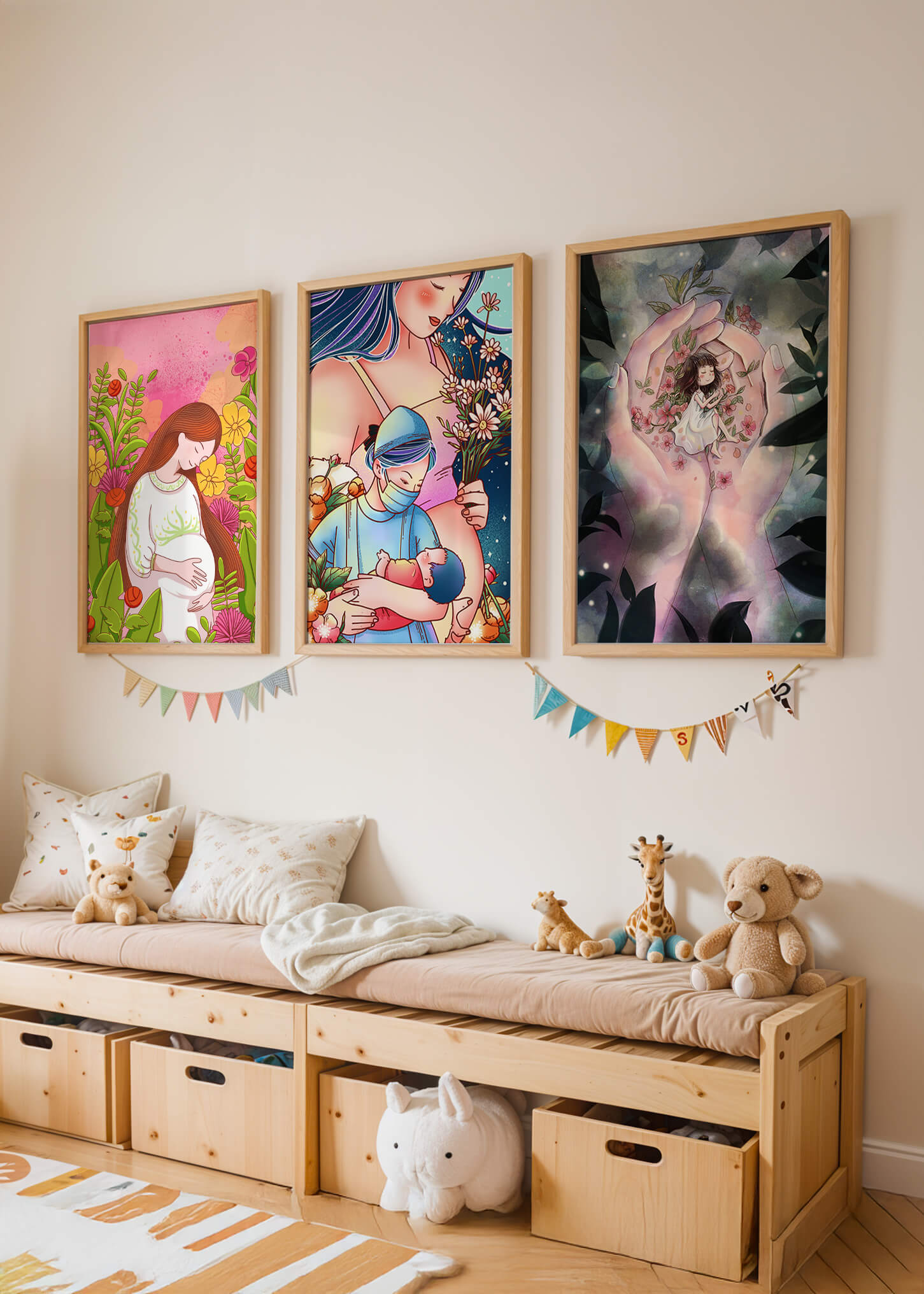 Arte Moderno De Madres Y Naturaleza En Colores Vibrantes