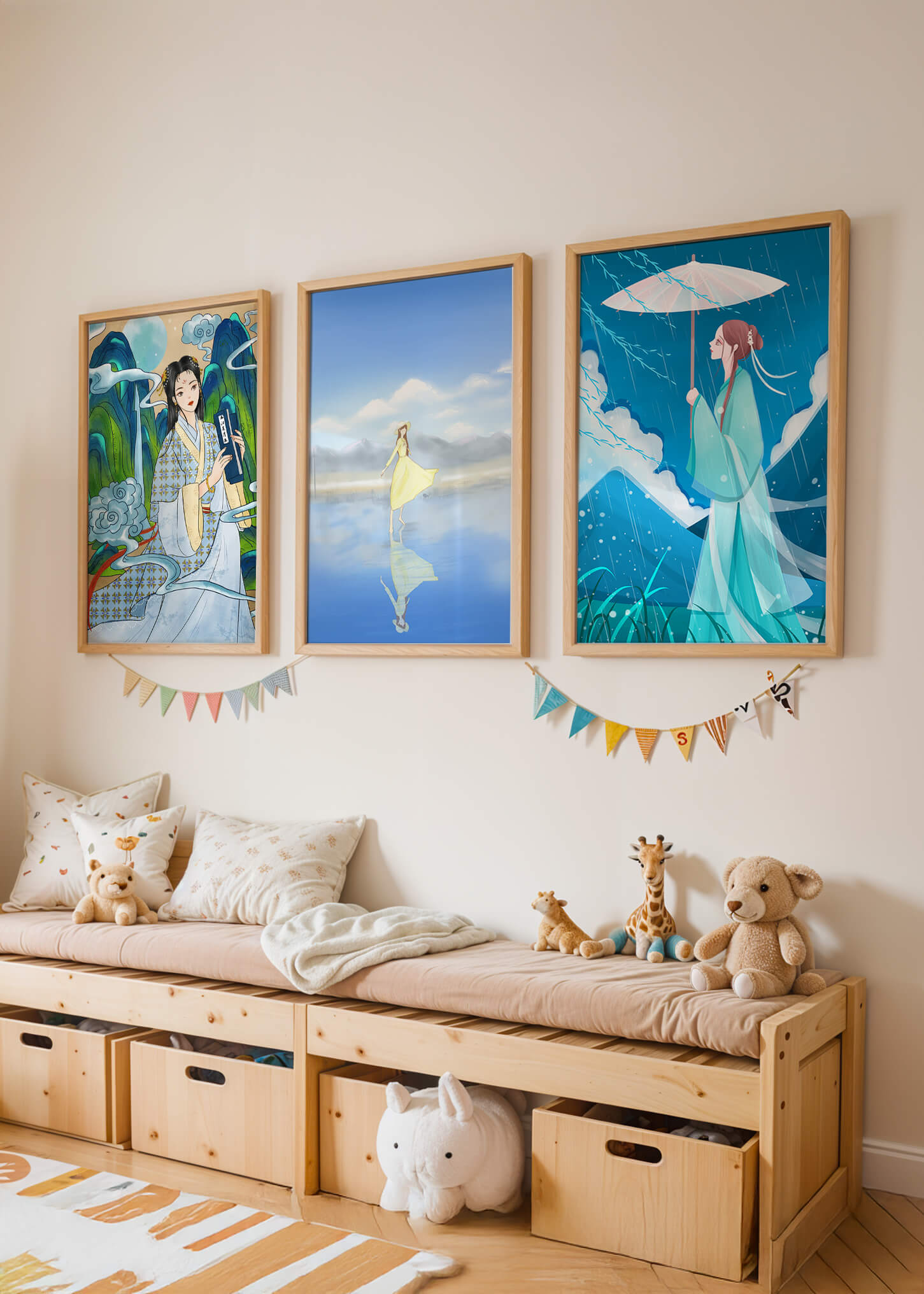 Decoración De Arte De Estilo Oriental Con Tres Obras