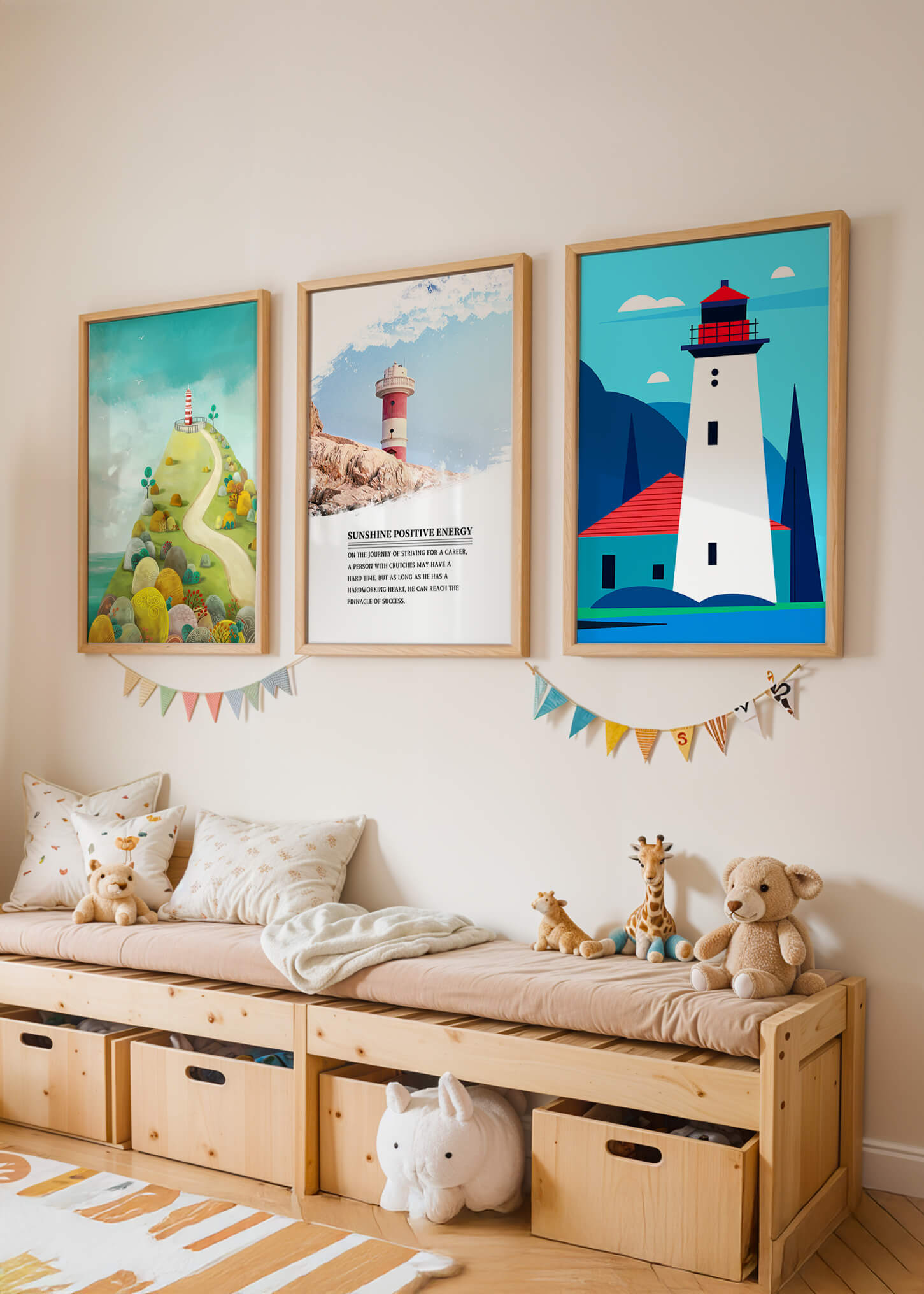 Set bunter Leuchtturmbilder mit Landschaftsmotiven